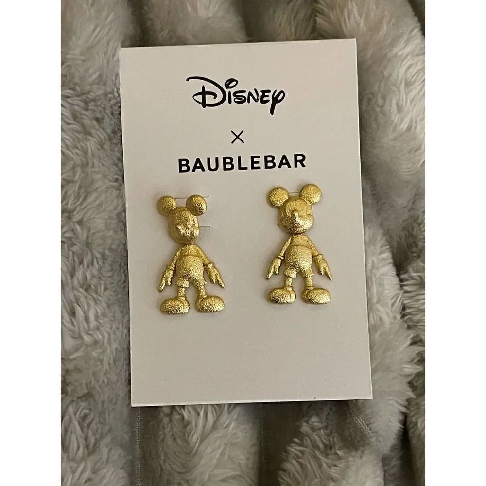 Baublebar disney 3d brushed gold statement drop earrings- mickey mouse nwt